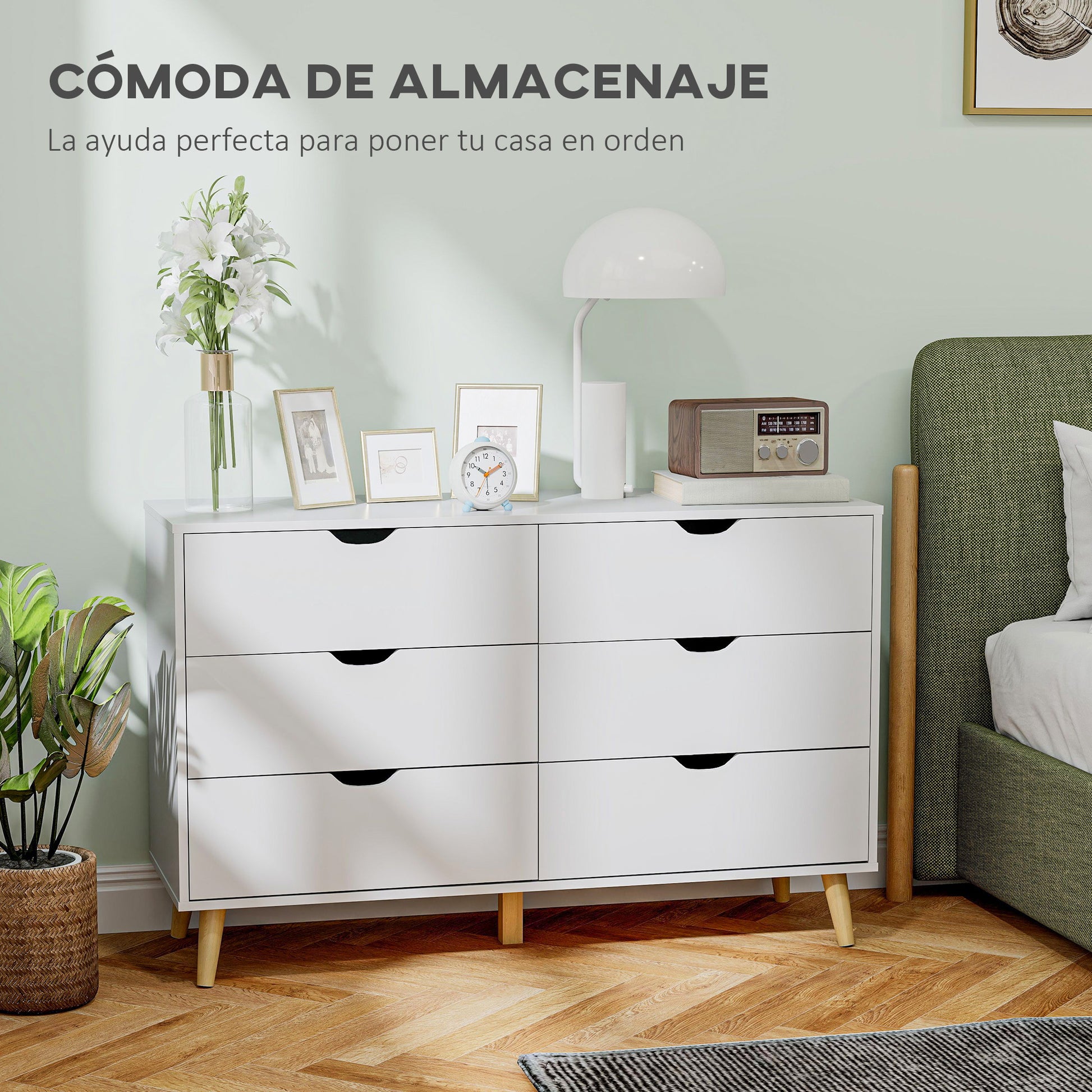 6-Drawer Dresser Cabinet Organizer with Drawers for Kitchen Bedroom Living Room Study Modern Style Anti-tip 120x40x76 cm White