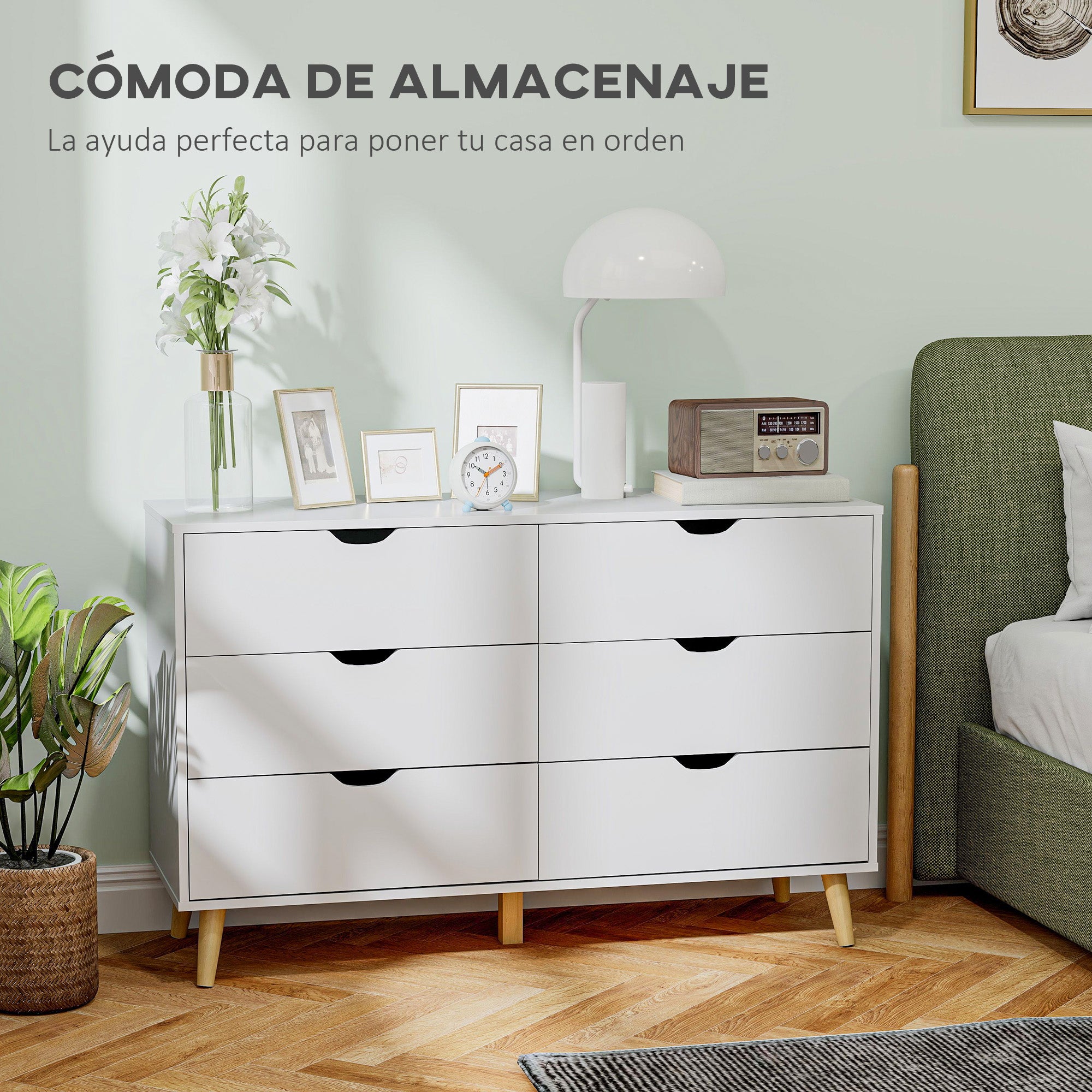 6-Drawer Dresser Cabinet Organizer with Drawers for Kitchen Bedroom Living Room Study Modern Style Anti-tip 120x40x76 cm White