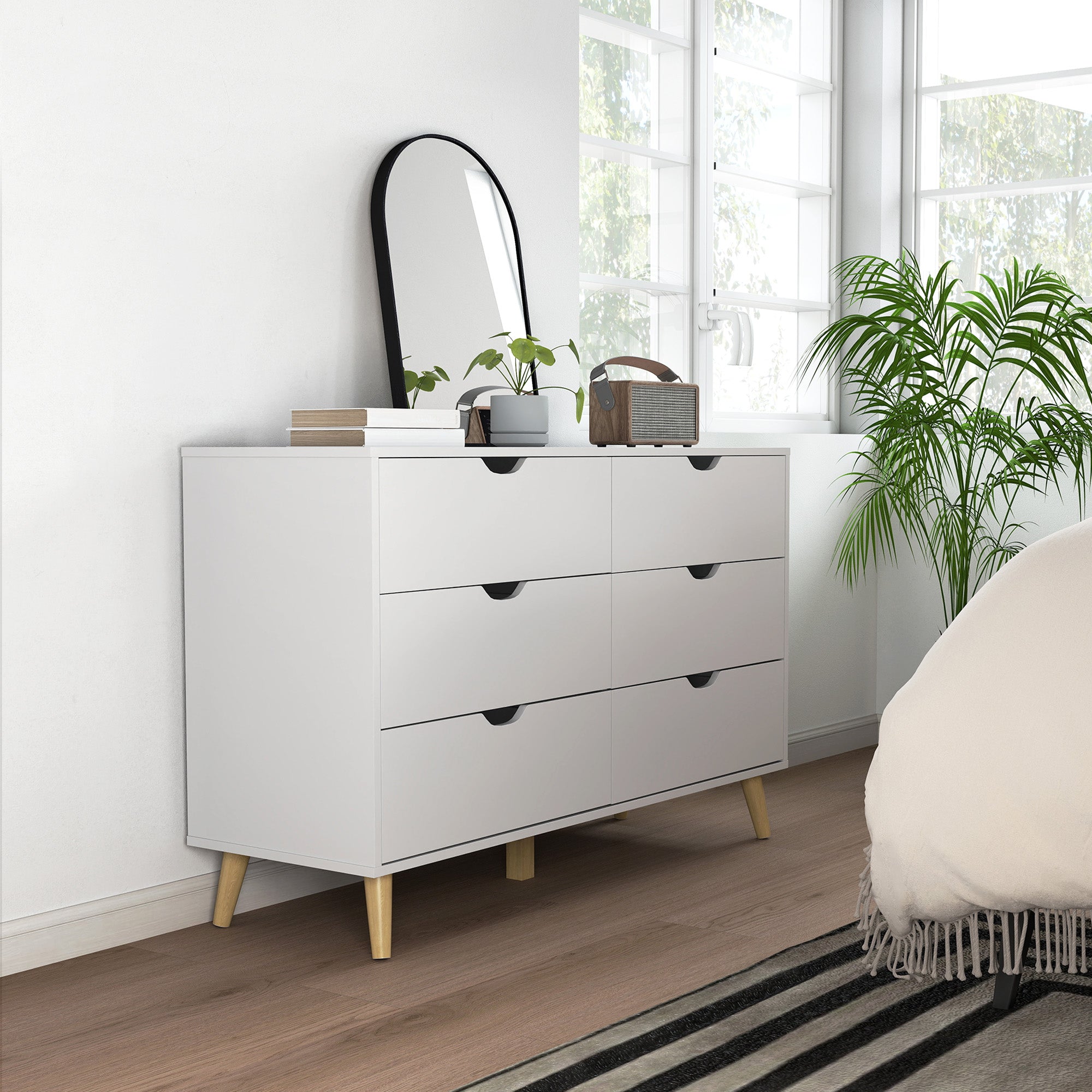 6-Drawer Dresser Cabinet Organizer with Drawers for Kitchen Bedroom Living Room Study Modern Style Anti-tip 120x40x76 cm White