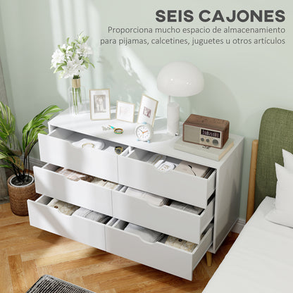 6-Drawer Dresser Cabinet Organizer with Drawers for Kitchen Bedroom Living Room Study Modern Style Anti-tip 120x40x76 cm White