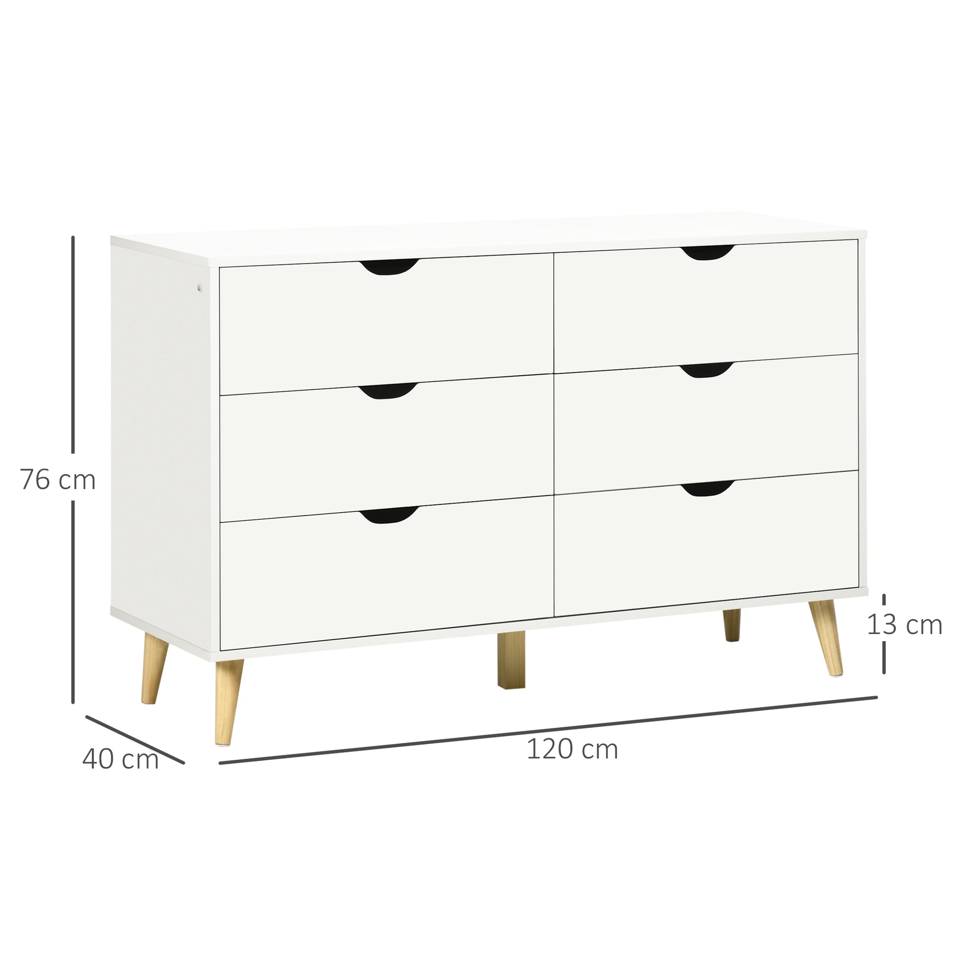6-Drawer Dresser Cabinet Organizer with Drawers for Kitchen Bedroom Living Room Study Modern Style Anti-tip 120x40x76 cm White