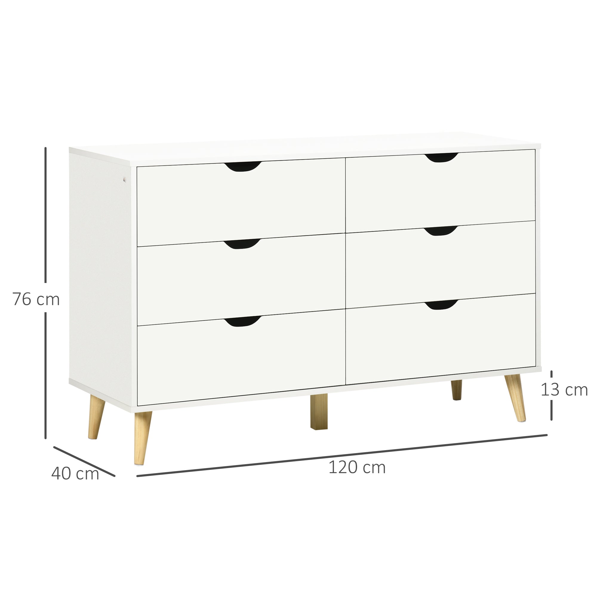 6-Drawer Dresser Cabinet Organizer with Drawers for Kitchen Bedroom Living Room Study Modern Style Anti-tip 120x40x76 cm White