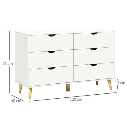 6-Drawer Dresser Cabinet Organizer with Drawers for Kitchen Bedroom Living Room Study Modern Style Anti-tip 120x40x76 cm White