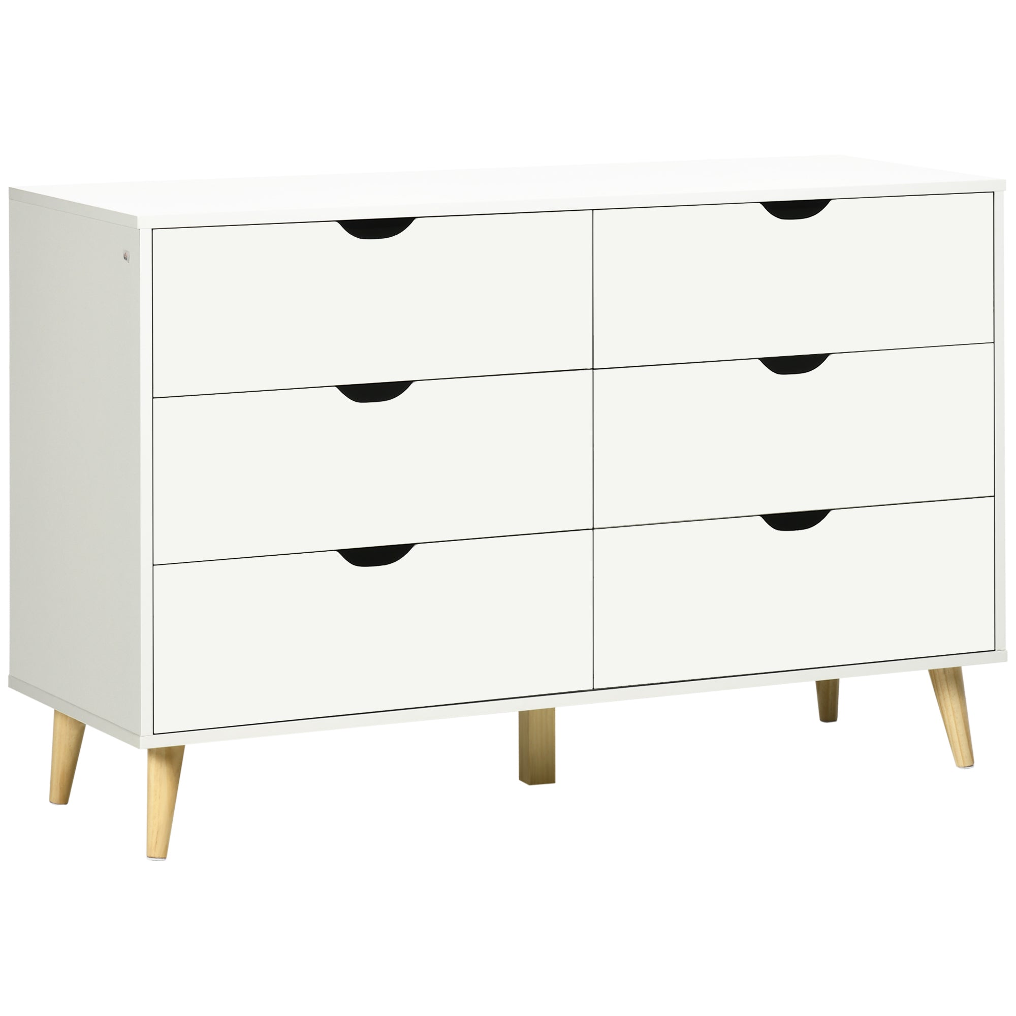6-Drawer Dresser Cabinet Organizer with Drawers for Kitchen Bedroom Living Room Study Modern Style Anti-tip 120x40x76 cm White