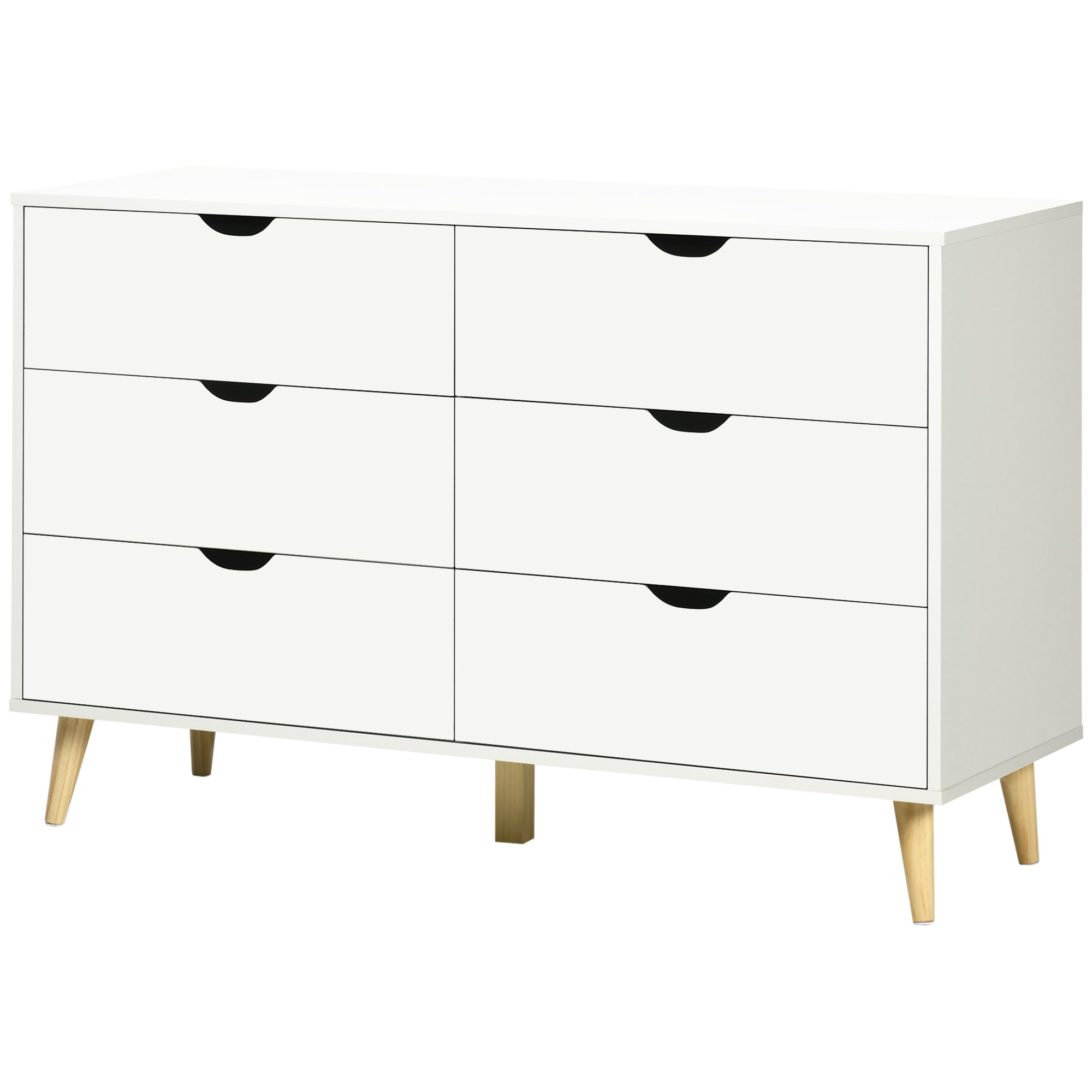 6-Drawer Dresser Cabinet Organizer with Drawers for Kitchen Bedroom Living Room Study Modern Style Anti-tip 120x40x76 cm White