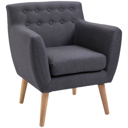 Modern Upholstered Armchair, Living Room Bedroom Chair with Armrests Fabric Wood 68 × 58.5 × 76cm Dark Grey