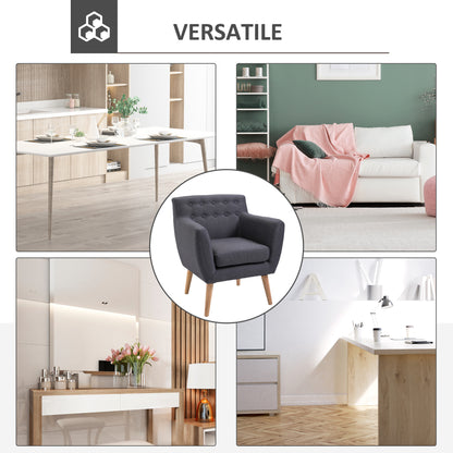 Modern Upholstered Armchair, Living Room Bedroom Chair with Armrests Fabric Wood 68 × 58.5 × 76cm Dark Grey