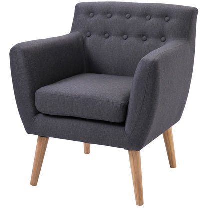 Modern Upholstered Armchair, Living Room Bedroom Chair with Armrests Fabric Wood 68 × 58.5 × 76cm Dark Grey