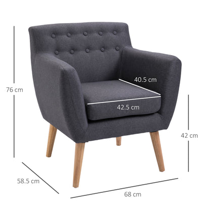 Modern Upholstered Armchair, Living Room Bedroom Chair with Armrests Fabric Wood 68 × 58.5 × 76cm Dark Grey