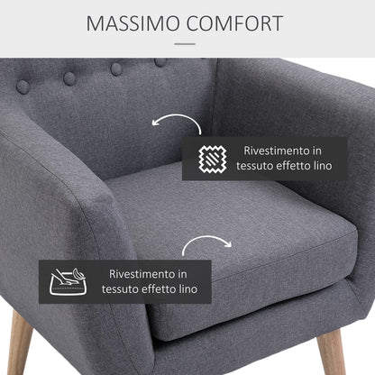 Modern Upholstered Armchair, Living Room Bedroom Chair with Armrests Fabric Wood 68 × 58.5 × 76cm Dark Grey