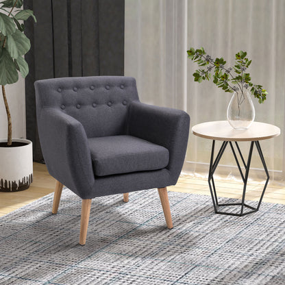 Modern Upholstered Armchair, Living Room Bedroom Chair with Armrests Fabric Wood 68 × 58.5 × 76cm Dark Grey