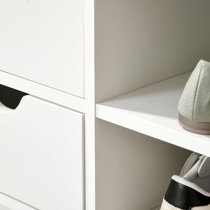 Shoe Bench with Seat, 2 Shelves, Removable Cushion Bag, and 2 Drawers. Entryway Bench for 4 Pairs of Shoes for Modern Entryway Hallway 80.5x30.5x43.5 cm White and Grey