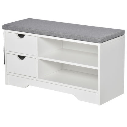 Shoe Bench with Seat, 2 Shelves, Removable Cushion Bag, and 2 Drawers. Entryway Bench for 4 Pairs of Shoes for Modern Entryway Hallway 80.5x30.5x43.5 cm White and Grey