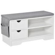 Shoe Bench with Seat, 2 Shelves, Removable Cushion Bag, and 2 Drawers. Entryway Bench for 4 Pairs of Shoes for Modern Entryway Hallway 80.5x30.5x43.5 cm White and Grey