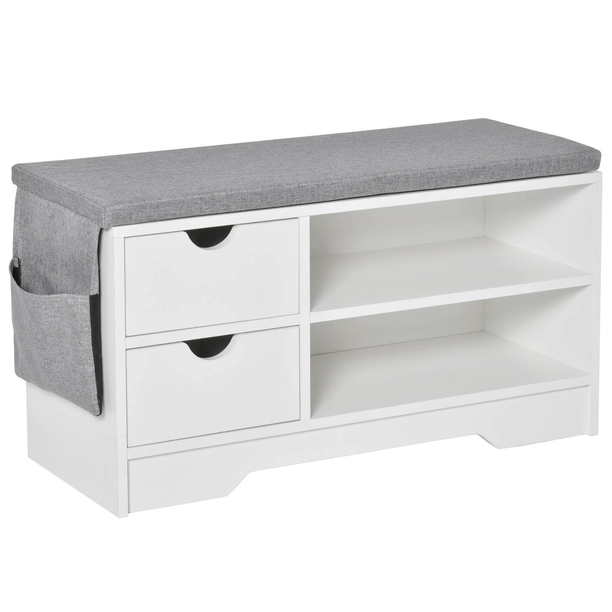 Shoe Bench with Seat, 2 Shelves, Removable Cushion Bag, and 2 Drawers. Entryway Bench for 4 Pairs of Shoes for Modern Entryway Hallway 80.5x30.5x43.5 cm White and Grey