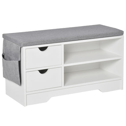 Shoe Bench with Seat, 2 Shelves, Removable Cushion Bag, and 2 Drawers. Entryway Bench for 4 Pairs of Shoes for Modern Entryway Hallway 80.5x30.5x43.5 cm White and Grey