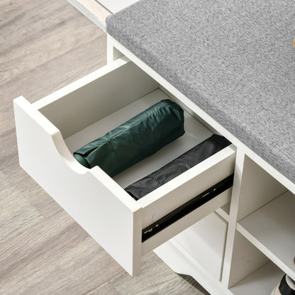 Shoe Bench with Seat, 2 Shelves, Removable Cushion Bag, and 2 Drawers. Entryway Bench for 4 Pairs of Shoes for Modern Entryway Hallway 80.5x30.5x43.5 cm White and Grey
