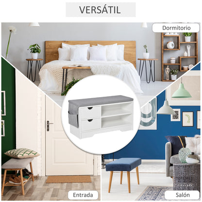 Shoe Bench with Seat, 2 Shelves, Removable Cushion Bag, and 2 Drawers. Entryway Bench for 4 Pairs of Shoes for Modern Entryway Hallway 80.5x30.5x43.5 cm White and Grey