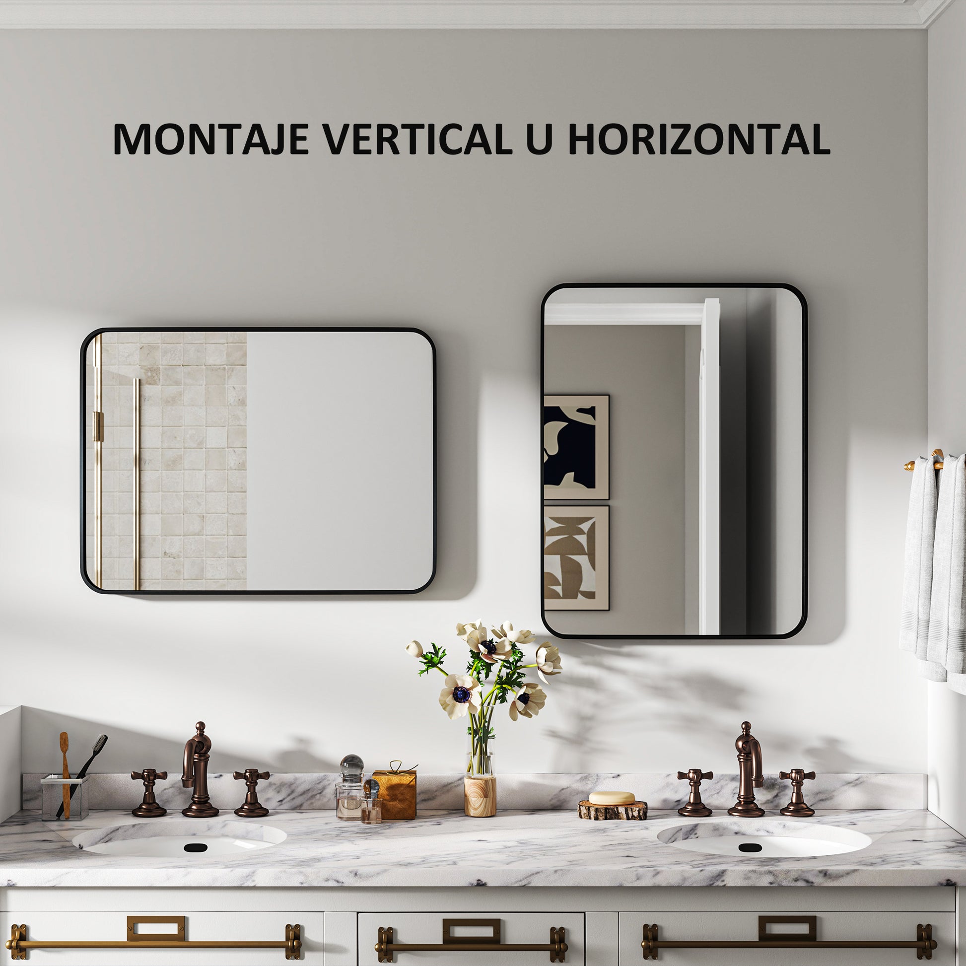 24x32 inch Bathroom Mirror Wall Mirror Decorative Mirror with Metal Frame and Easy Installation Hook for Living Room Entryway Hallway Black