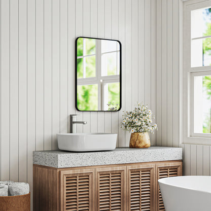 24x32 inch Bathroom Mirror Wall Mirror Decorative Mirror with Metal Frame and Easy Installation Hook for Living Room Entryway Hallway Black