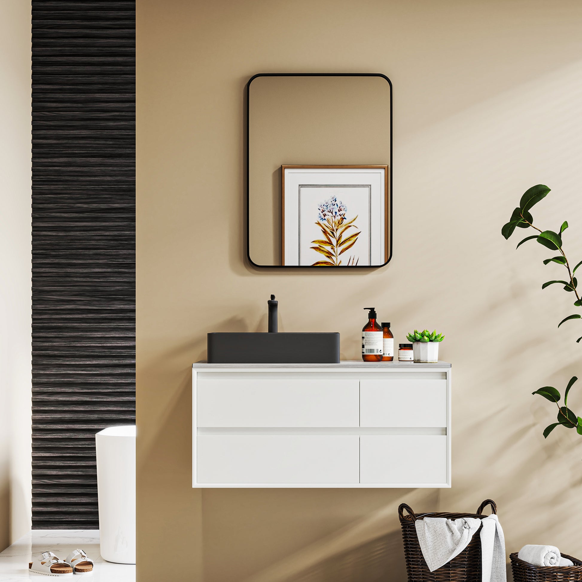 24x32 inch Bathroom Mirror Wall Mirror Decorative Mirror with Metal Frame and Easy Installation Hook for Living Room Entryway Hallway Black