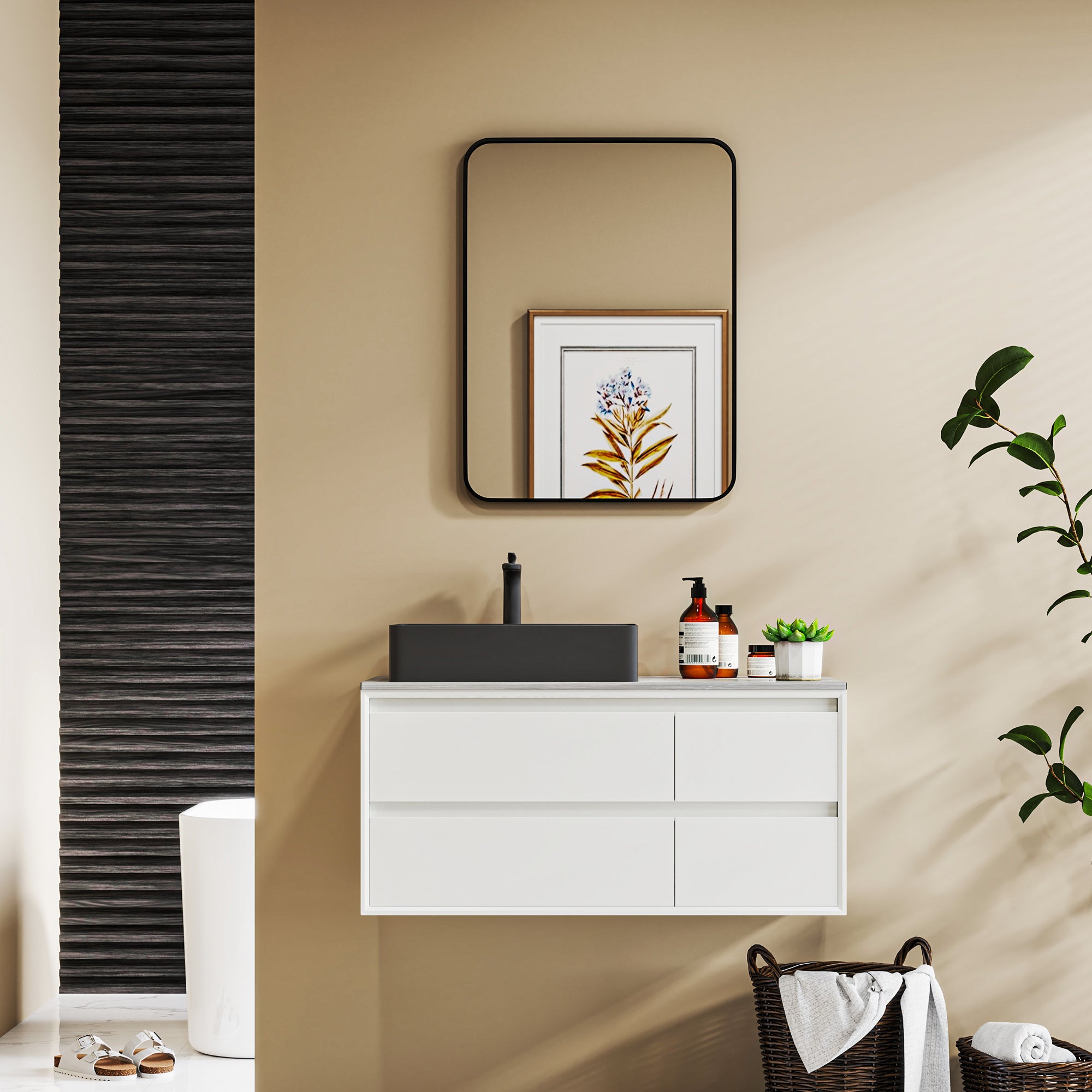24x32 inch Bathroom Mirror Wall Mirror Decorative Mirror with Metal Frame and Easy Installation Hook for Living Room Entryway Hallway Black