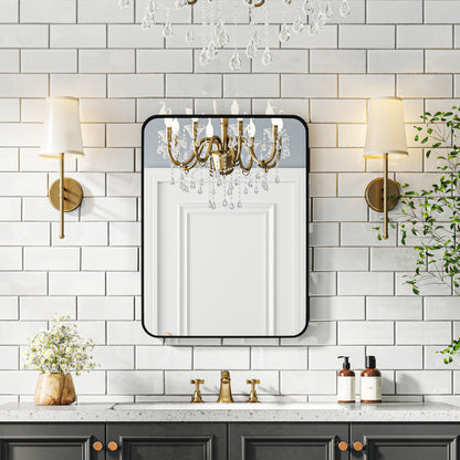 24x32 inch Bathroom Mirror Wall Mirror Decorative Mirror with Metal Frame and Easy Installation Hook for Living Room Entryway Hallway Black