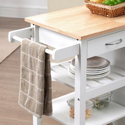 Rolling Kitchen Cart Service Cart Contemporary Style - Door, Drawer, 3 Shelves - Metal Handles White Wood