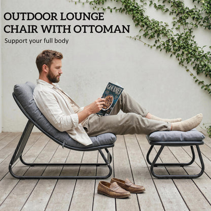 Outdoor Lounge Chair with Ottoman — 13 cm (5.1 in) Thick Cushion, Non-Slip Feet, Up to 120 kg (265 lb), Dark Gray