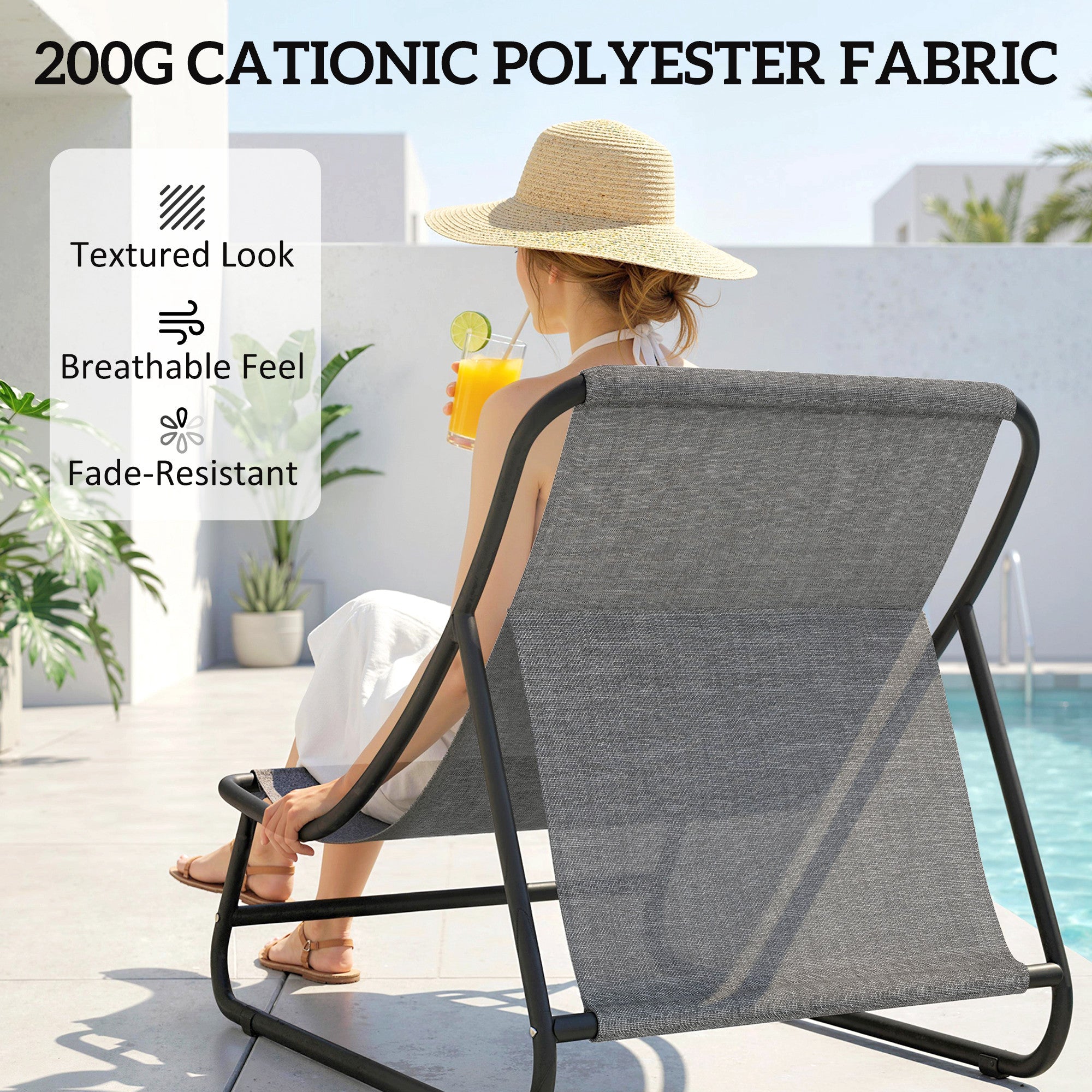Outdoor Lounge Chair with Ottoman — 13 cm (5.1 in) Thick Cushion, Non-Slip Feet, Up to 120 kg (265 lb), Dark Gray