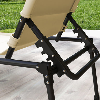 Folding Garden Lounger with Adjustable Canopy 4-Level Reclining Backrest and Headrest for Terrace Pool 27.56x78.74x17.72 inches Cream