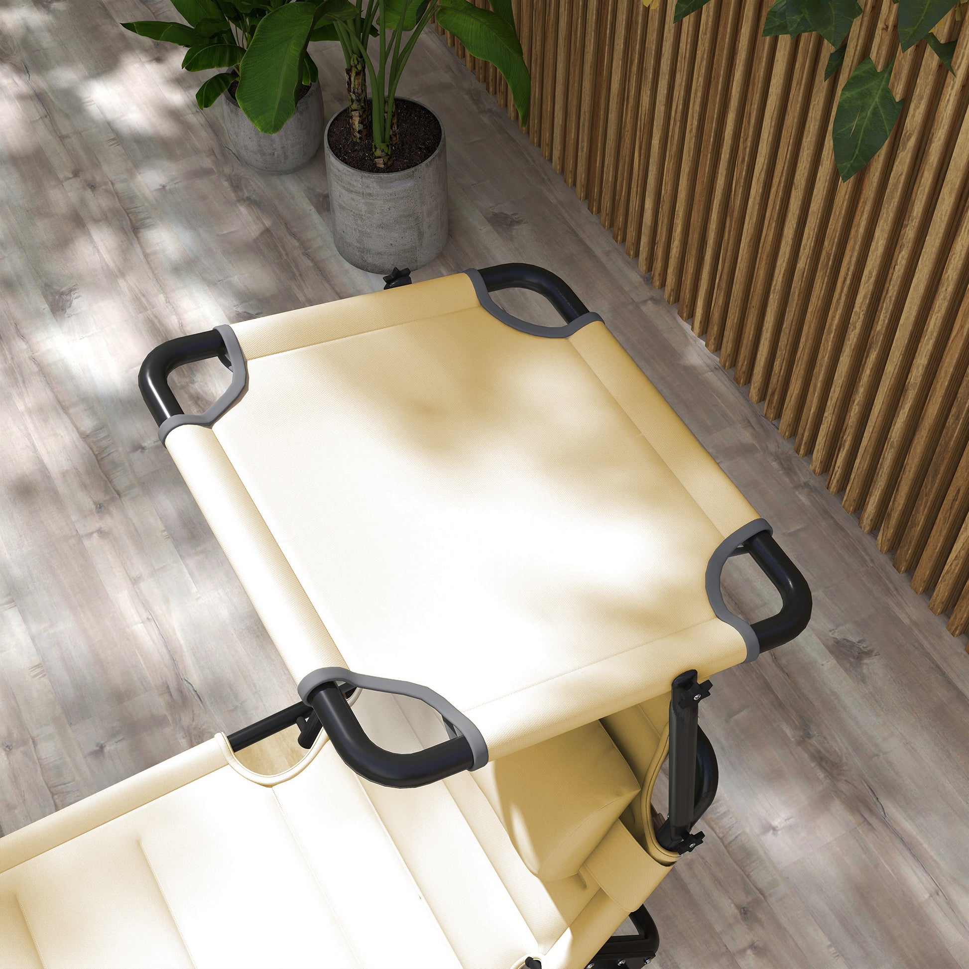 Folding Garden Lounger with Adjustable Canopy 4-Level Reclining Backrest and Headrest for Terrace Pool 27.56x78.74x17.72 inches Cream