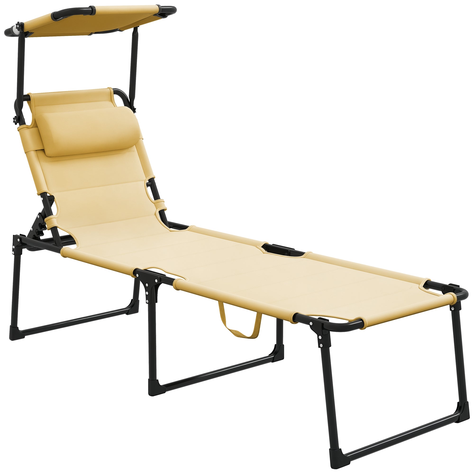 Folding Garden Lounger with Adjustable Canopy 4-Level Reclining Backrest and Headrest for Terrace Pool 27.56x78.74x17.72 inches Cream