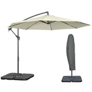 Offset Umbrella Ø3x2.5 m with Cross Base, Weights, and Crank, Metal and Polyester Cantilever Umbrella 180 g/㎡ with 6 Ribs, UV Protection, Beige