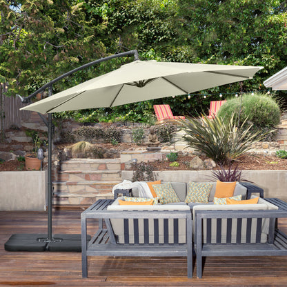 Offset Umbrella Ø3x2.5 m with Cross Base, Weights, and Crank, Metal and Polyester Cantilever Umbrella 180 g/㎡ with 6 Ribs, UV Protection, Beige