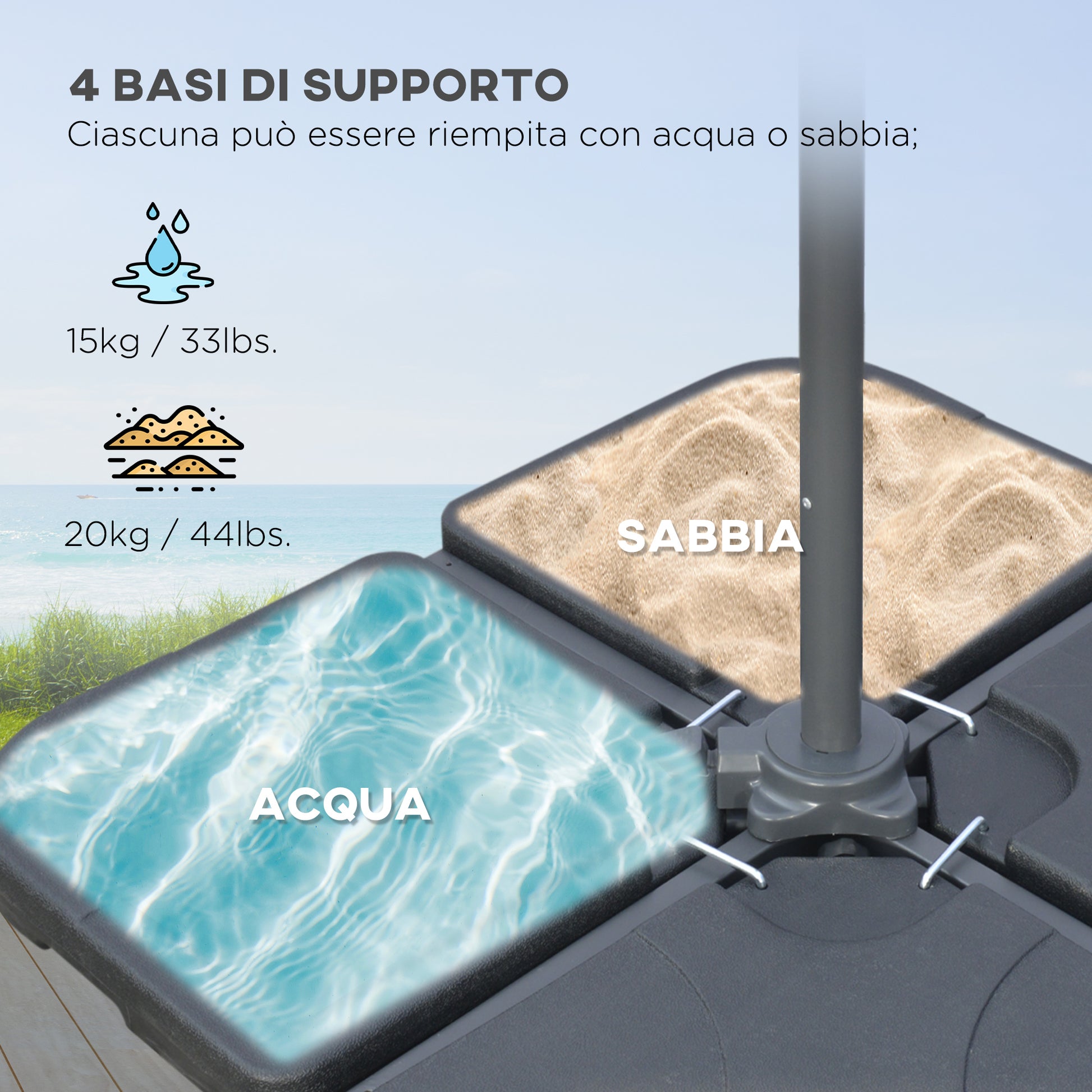 Offset Umbrella Ø3x2.5 m with Cross Base, Weights, and Crank, Metal and Polyester Cantilever Umbrella 180 g/㎡ with 6 Ribs, UV Protection, Beige