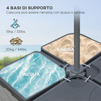 Offset Umbrella Ø3x2.5 m with Cross Base, Weights, and Crank, Metal and Polyester Cantilever Umbrella 180 g/㎡ with 6 Ribs, UV Protection, Beige
