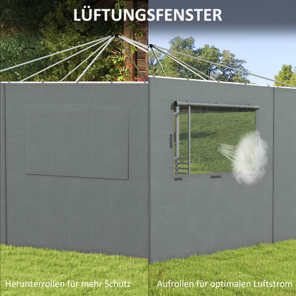 Side Panels for 2.95x2.95m Pavilion Side Wall with Mesh Window Hooks for Party Tent Garden Gazebo Polyester Dark Grey 300 x 200 cm