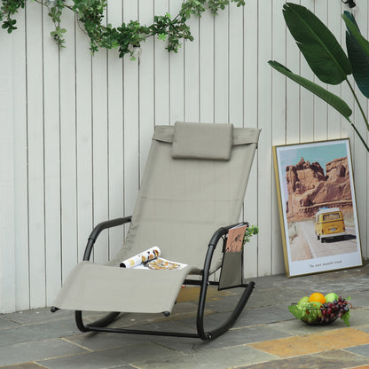 Rocking Chair Ergonomic Rocking Chair - Removable Headrest, Armrests, Storage Pocket - Light Grey Metal Epoxy Textilene