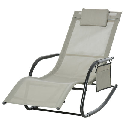 Rocking Chair Ergonomic Rocking Chair - Removable Headrest, Armrests, Storage Pocket - Light Grey Metal Epoxy Textilene