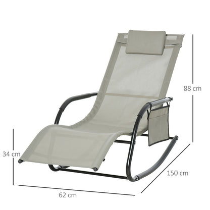 Rocking Chair Ergonomic Rocking Chair - Removable Headrest, Armrests, Storage Pocket - Light Grey Metal Epoxy Textilene