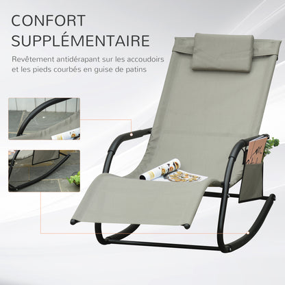 Rocking Chair Ergonomic Rocking Chair - Removable Headrest, Armrests, Storage Pocket - Light Grey Metal Epoxy Textilene