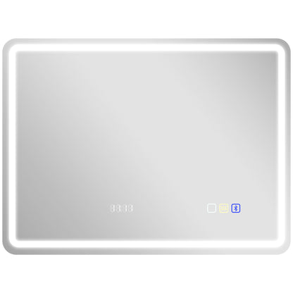 Bathroom Mirror with LED Light 80x60 cm Bluetooth Wall Mirror with 3 Light Colors Digital Clock Anti-Fog Function Memory Function Touch Switch IP44