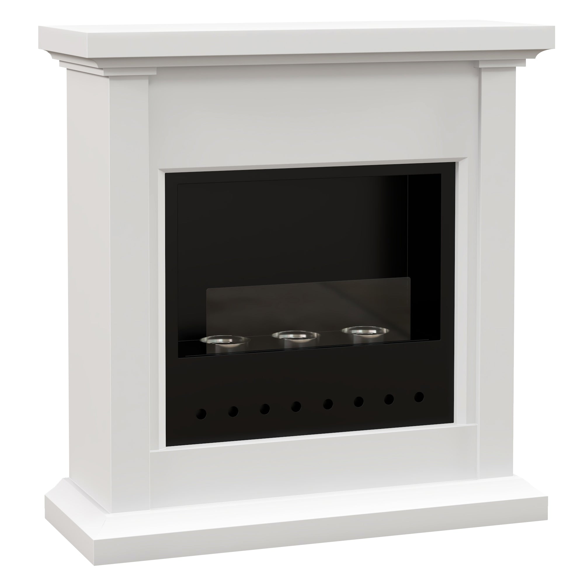 Bioethanol Fireplace with Frame Freestanding Bioethanol Stove with 1.2 L Stainless Steel Flame Extinguisher Combustion Time 3H for Indoors 16-18 m² 63.5x24x66 cm White