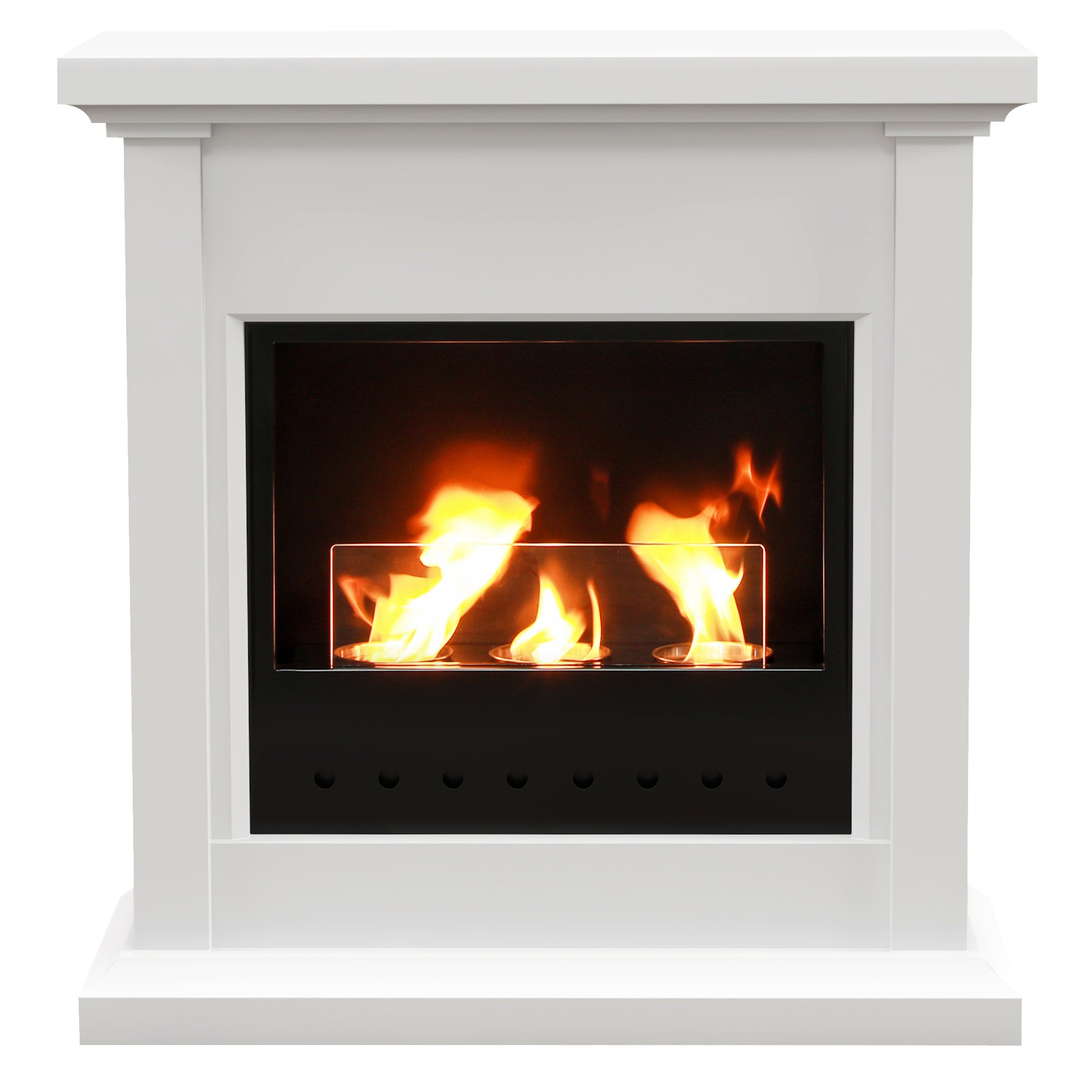 Bioethanol Fireplace with Frame Freestanding Bioethanol Stove with 1.2 L Stainless Steel Flame Extinguisher Combustion Time 3H for Indoors 16-18 m² 63.5x24x66 cm White