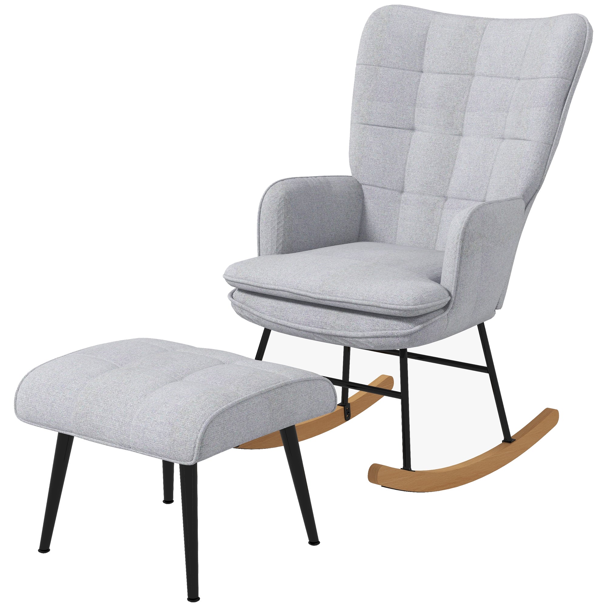 Rocking Chair Rocker with Ottoman, Armchair, Nursing Chair with Linen Look, Rocking Chair up to 130 kg load capacity for Bedroom, Living Room, Light grey