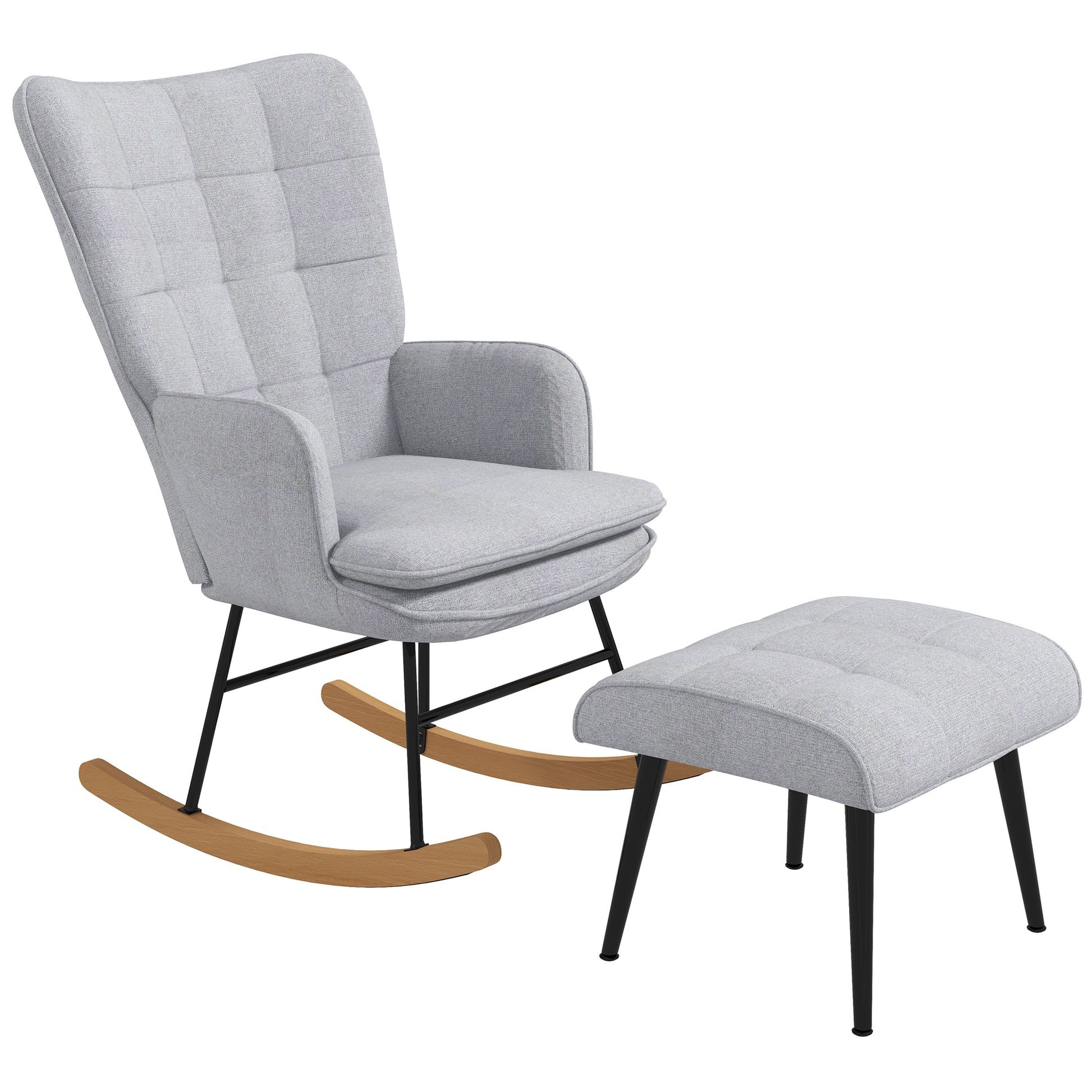 Rocking Chair Rocker with Ottoman, Armchair, Nursing Chair with Linen Look, Rocking Chair up to 130 kg load capacity for Bedroom, Living Room, Light grey