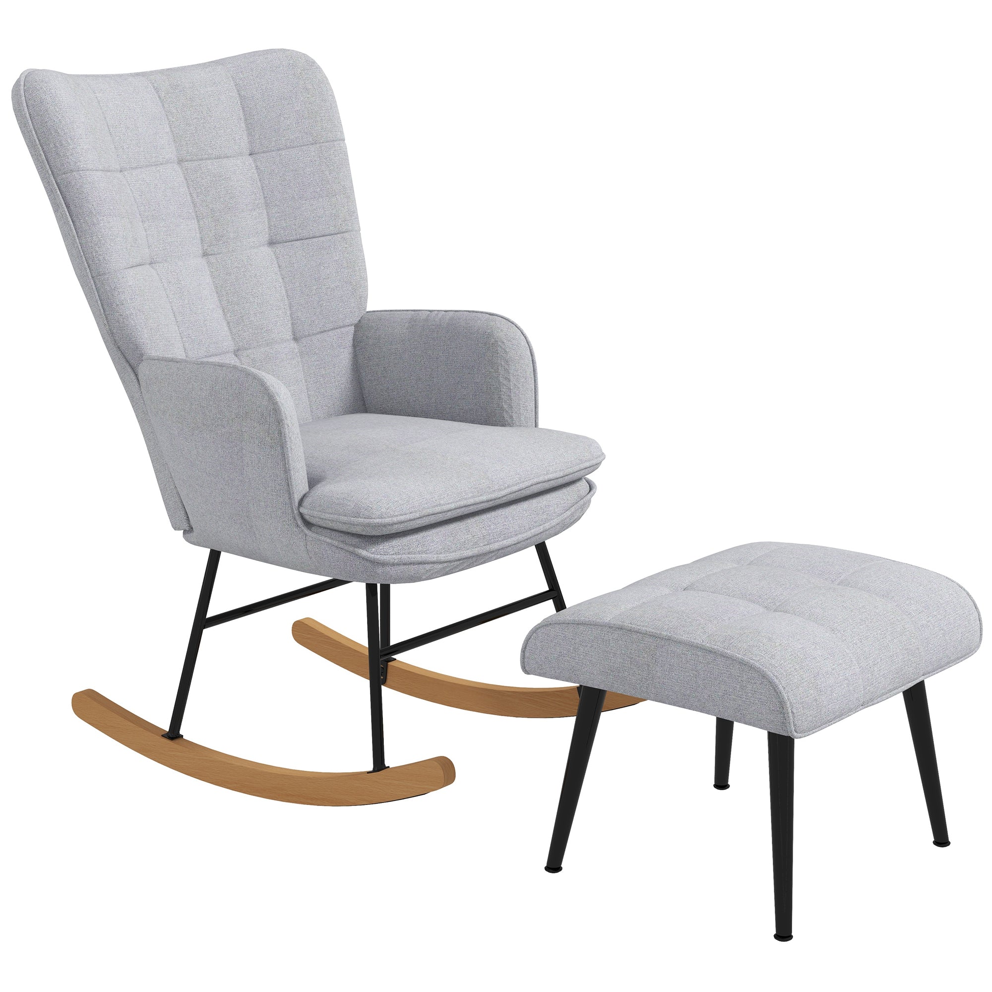 Rocking Chair Rocker with Ottoman, Armchair, Nursing Chair with Linen Look, Rocking Chair up to 130 kg load capacity for Bedroom, Living Room, Light grey