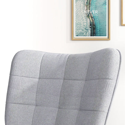 Schaukelstuhl Schwingsessel mit Hocker, Armlehnsessel, Sessel mit Leinenoptik, Schaukelsessel bis 130 kg Belastbarkeit für Schlafzimmer, Wohnzimmer, Hellgrau