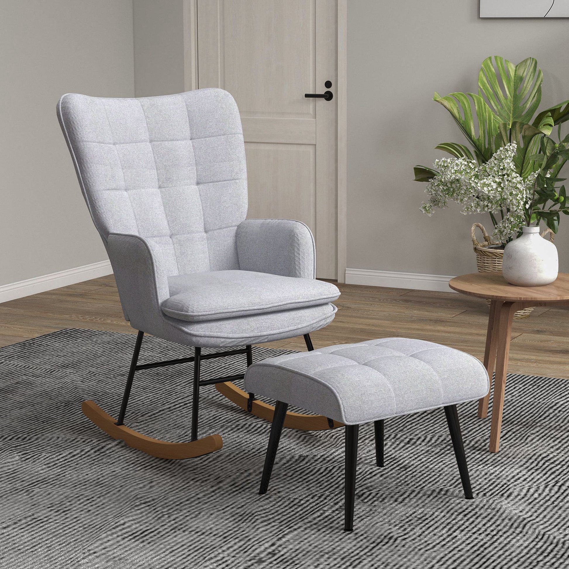 Rocking Chair Rocker with Ottoman, Armchair, Nursing Chair with Linen Look, Rocking Chair up to 130 kg load capacity for Bedroom, Living Room, Light grey